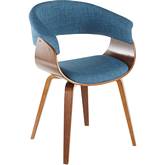Vintage Mod Dining Accent Chair in Blue Fabric & Walnut Finish